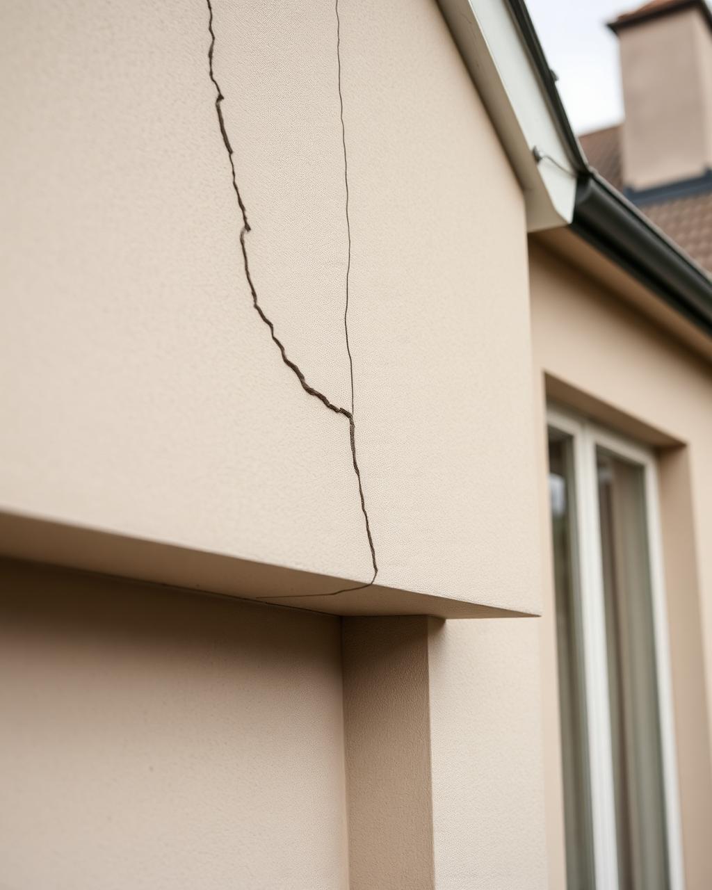 Fissure structurelle sur la façade d'une maison individuelle récente